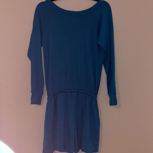 Nwot - Jersey Cotton Shorts with Long Sleeve Peacock Blue Romper by Sen - Picture 5 of 6